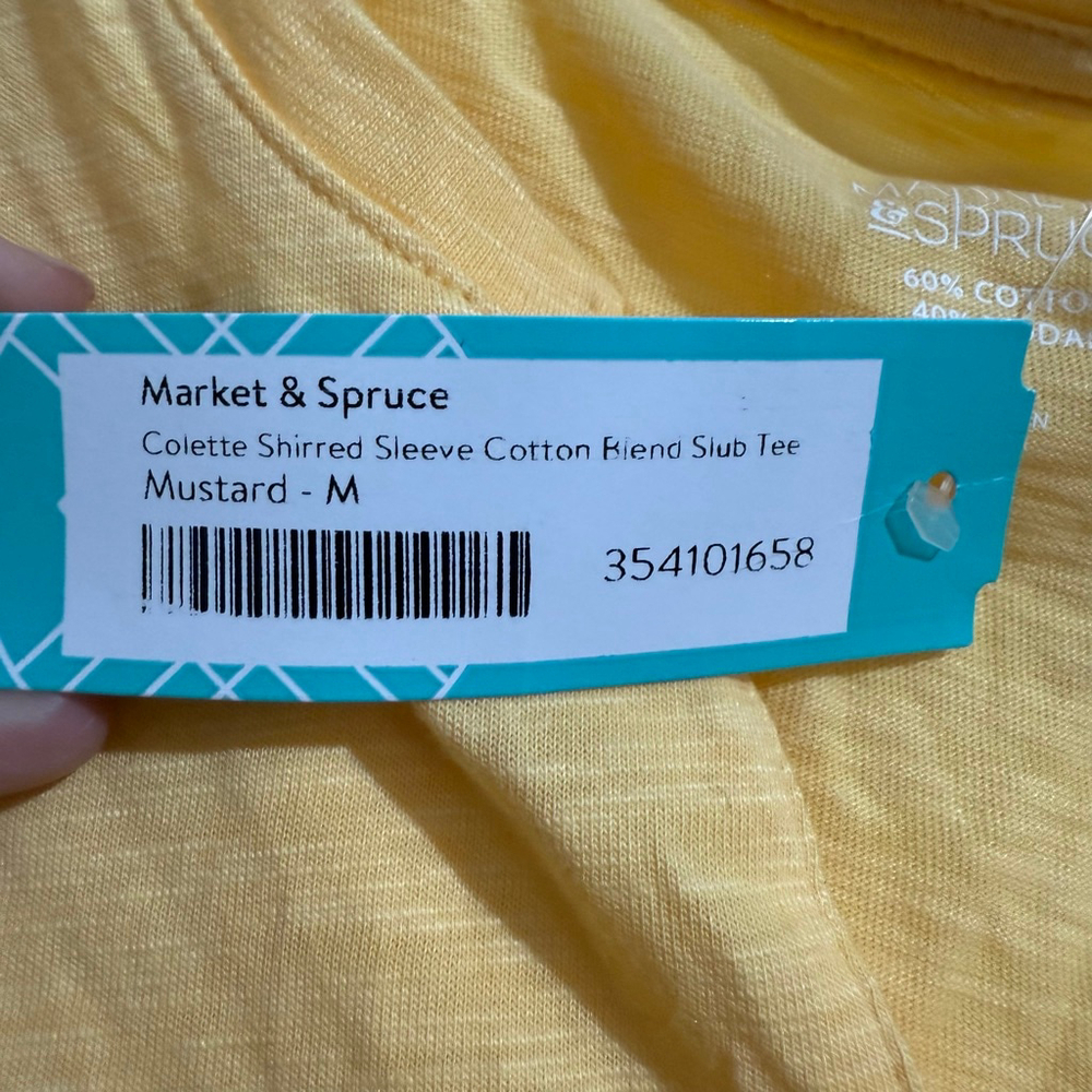 Women's Market & Spruce Mustard Colette Shirred Sleeve Tee M - Picture 7 of 7